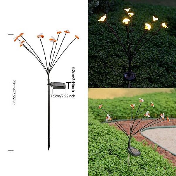 كشاف حديقة شكل نحلة غرس طاقة شمسية اسود لون الانارة اصفر 8 بتلات