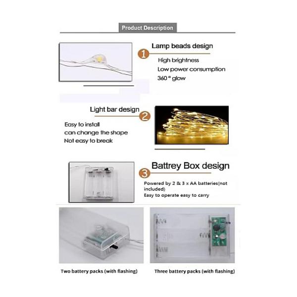 اضاءة عقد زينة LED لون الانارة اصفر تعمل بالبطارية طول 10 متر